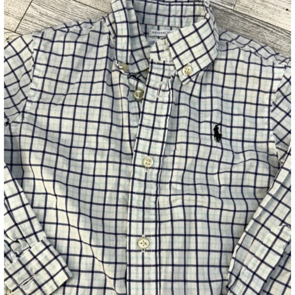 Ralph Lauren Shirt Long Sleeved Button Down White w/ Blue Check Size 24 Months